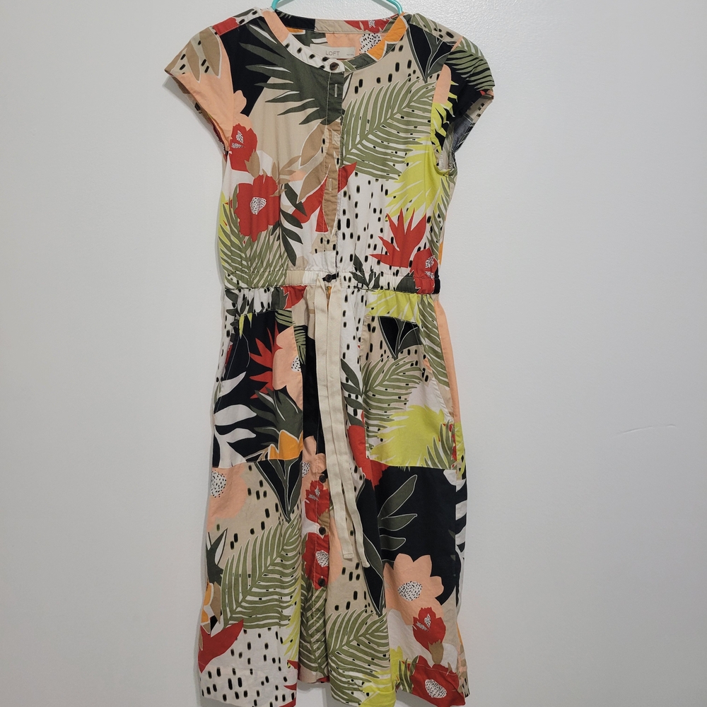 LOFT Multicolor Tropical Midi Dress